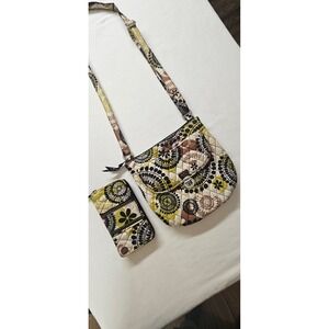 Vera Bradley Crossbody Bag and Wallet Set Mocha Rouge Quilted Floral Brown Green